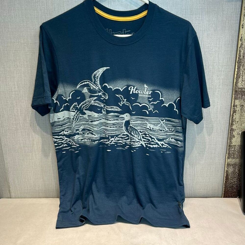 Howler Bros Seagulls Tshirt Key Largo Blue Sz Small Beach Sea Bird Short Sleeve